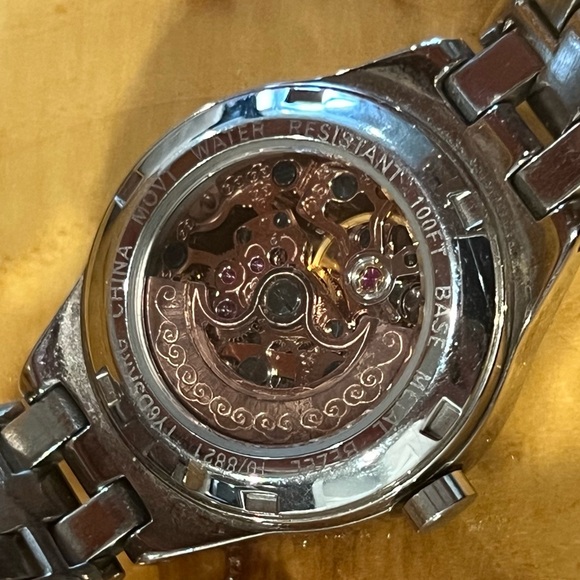 Anne Klein Women’s Automatic Silver Rose Gold Rhinestone Skeletonized Watch - Picture 3 of 4